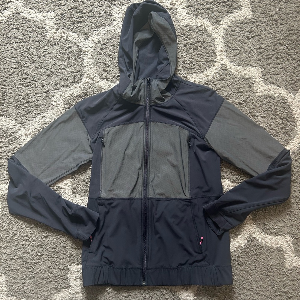 Lululemon Light Speed Jacket Hoodie Back Weave Reflective Black Gray Size 4